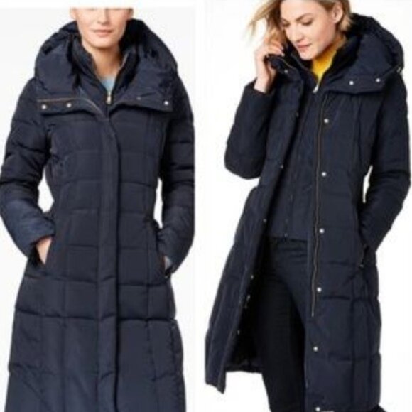 Cole Haan Women XS Signature Long Down Fill Winter Puffer Parka Hooded Jacket - Picture 1 of 9